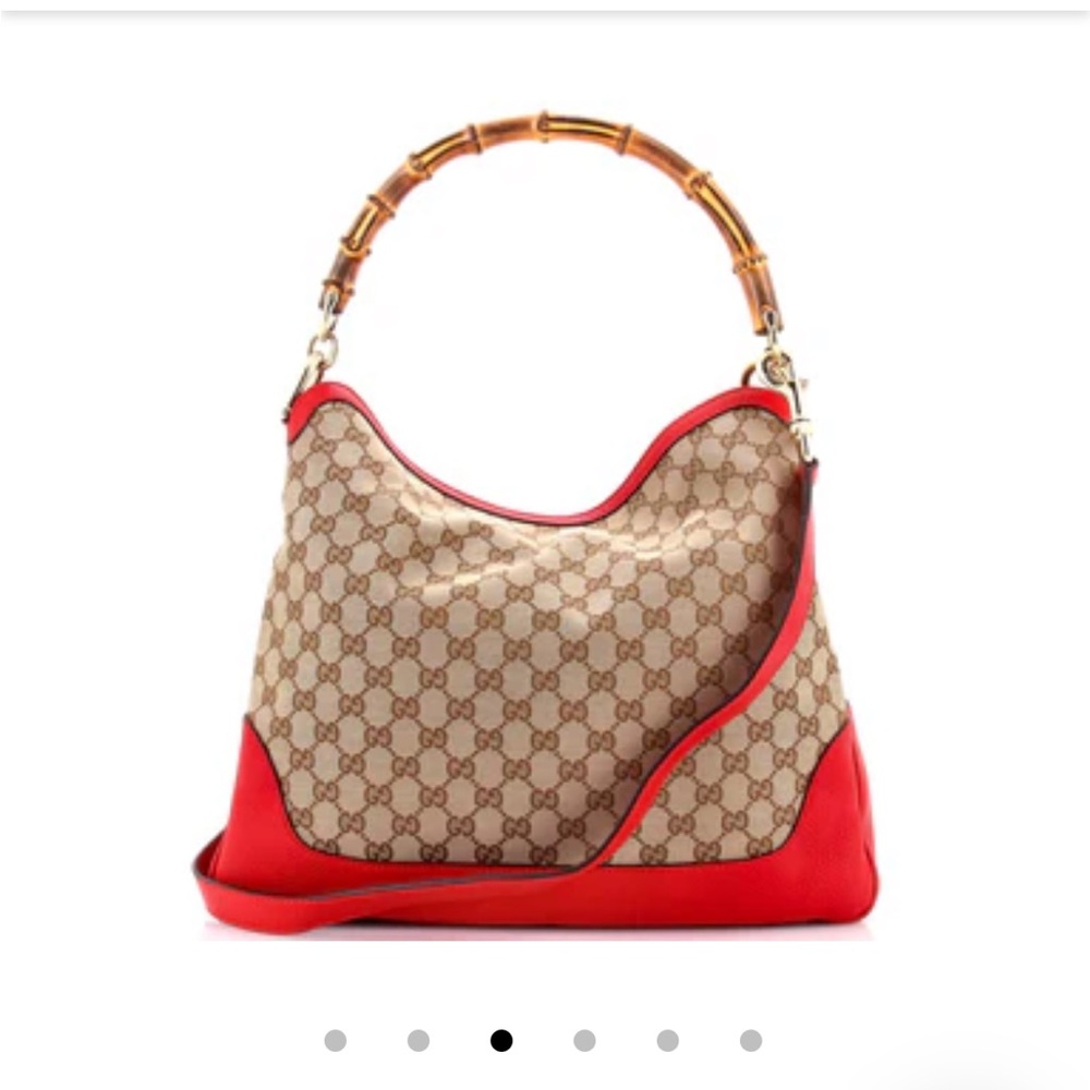 Gucci Diana Bamboo Shoulder Crossbody Bag GG Canvas Red Leather GUC